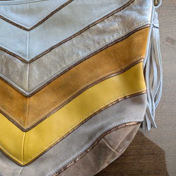 Coach Vintage Soho Limited Edition Chevron Leather Suede Hobo Bag Yellow White - Picture 11 of 14